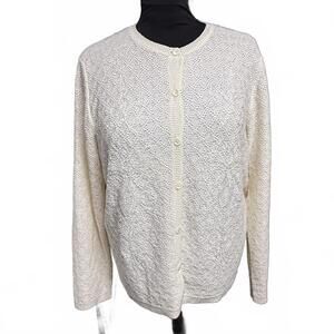 Women's Cream‎ XXL Textured beaded Button-Up Cardigan Sweater